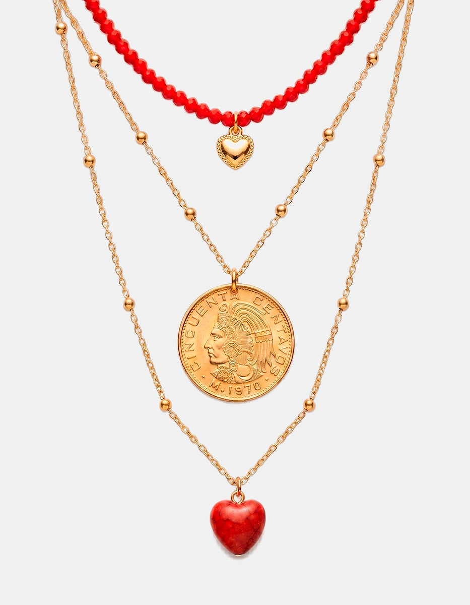 Collar moneda auténtica y corazones Memorias