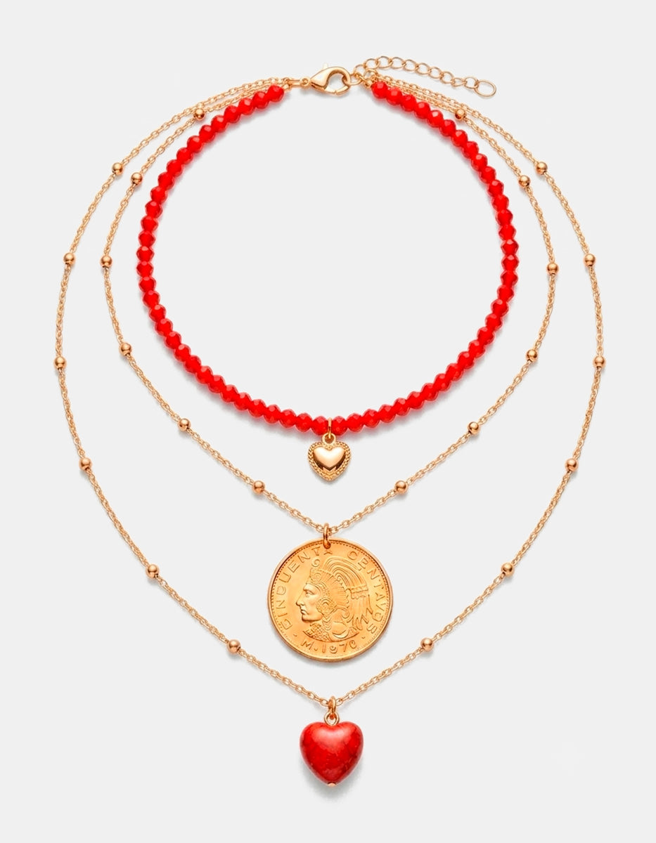 Collar moneda auténtica y corazones Memorias