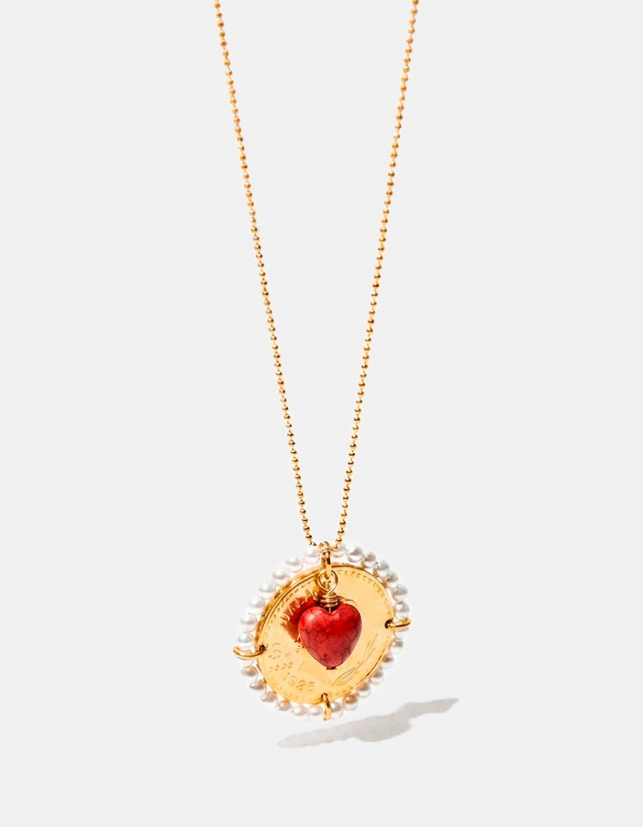 Collar moneda auténtica con dije de corazón Memorias