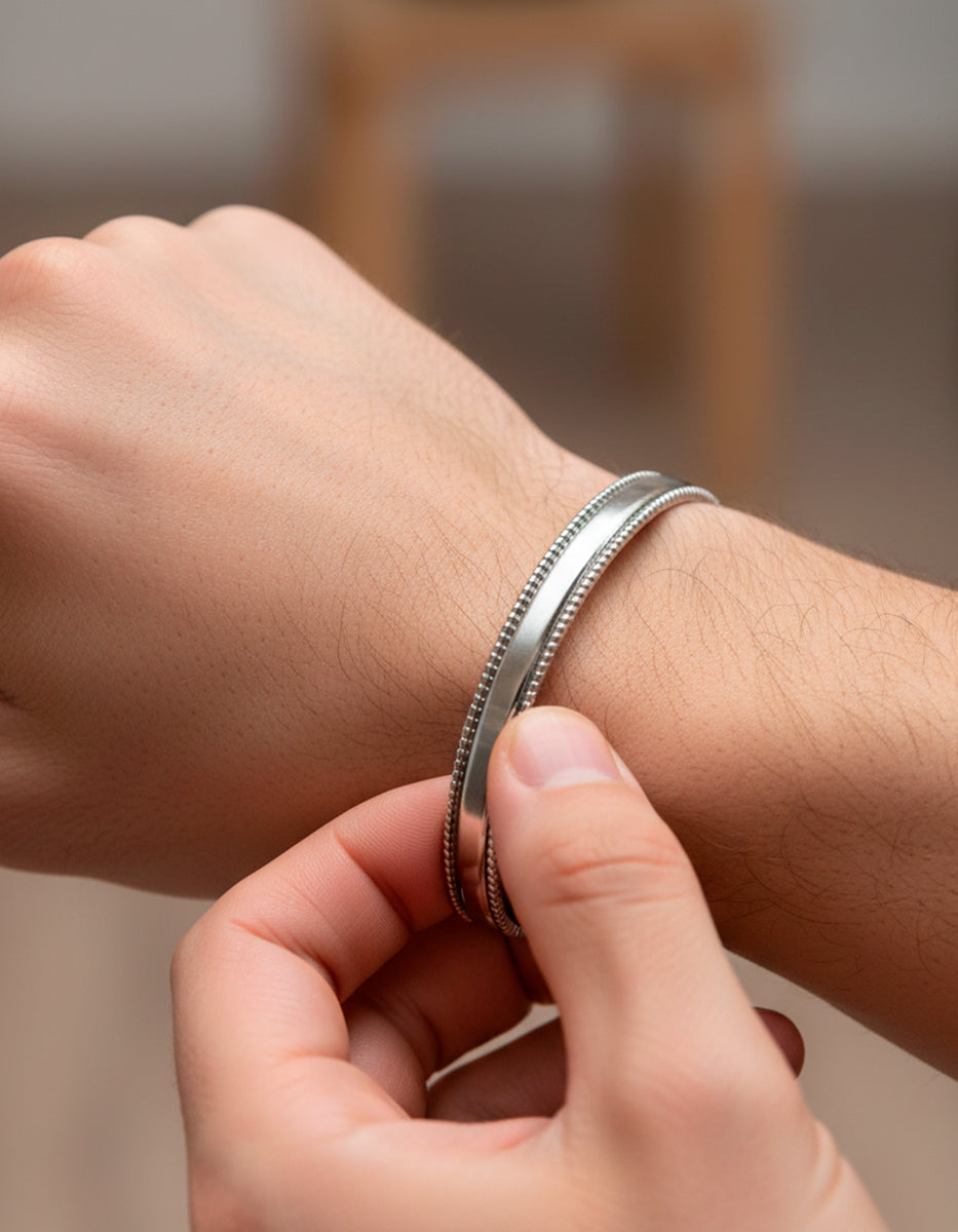Brazalete masculino plata .925 baño rodio 15 cm Nordic