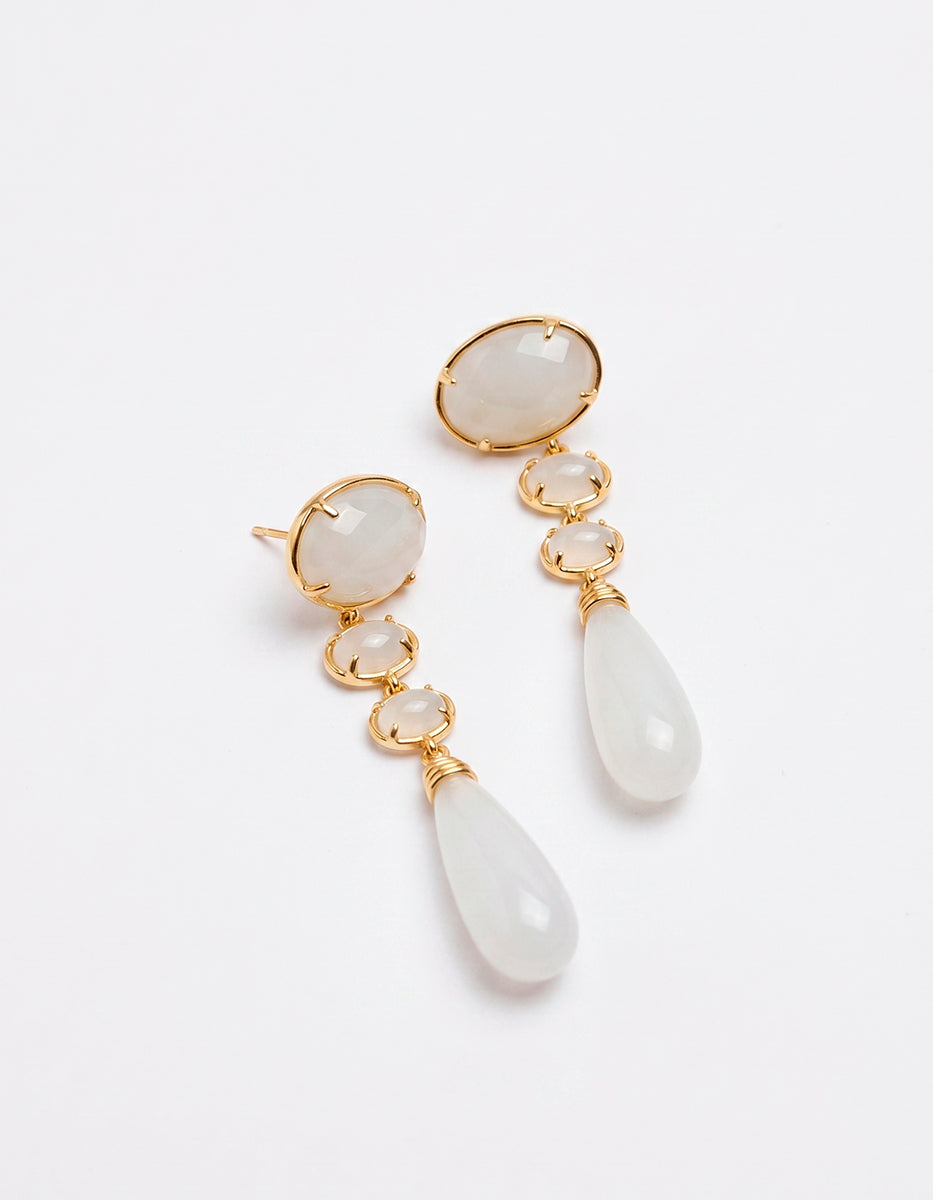 Aretes de bronce con baño de oro 22k y piedras ojo de gato gris mate Marquesa