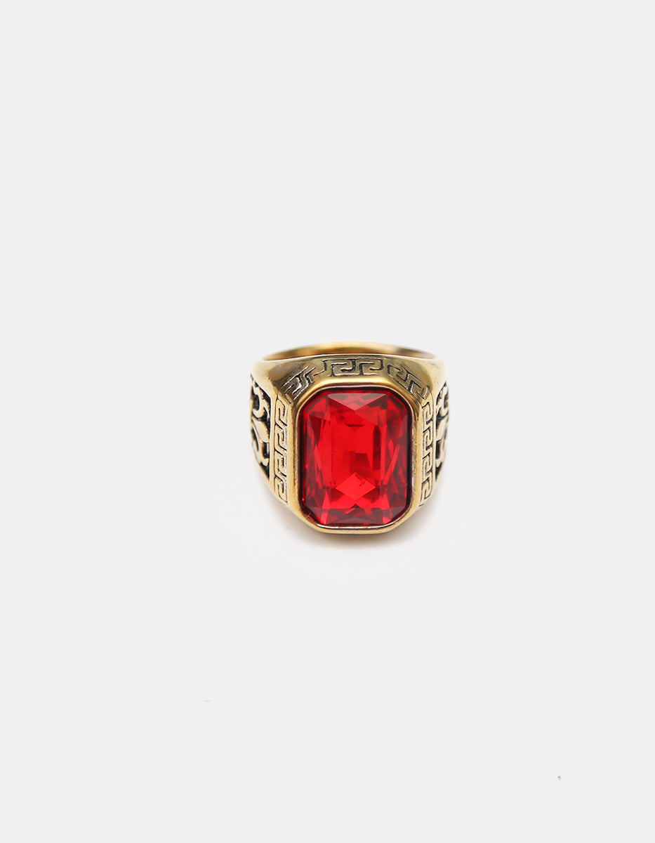 Anillo de acero en baño oro 22 kt con rubelita en corte radiante Talla 11 Nordic
