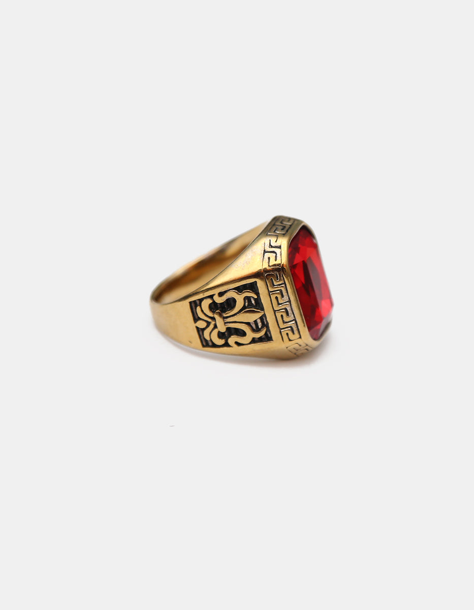 Anillo de acero en baño oro 22 kt con rubelita en corte radiante Talla 11 Nordic