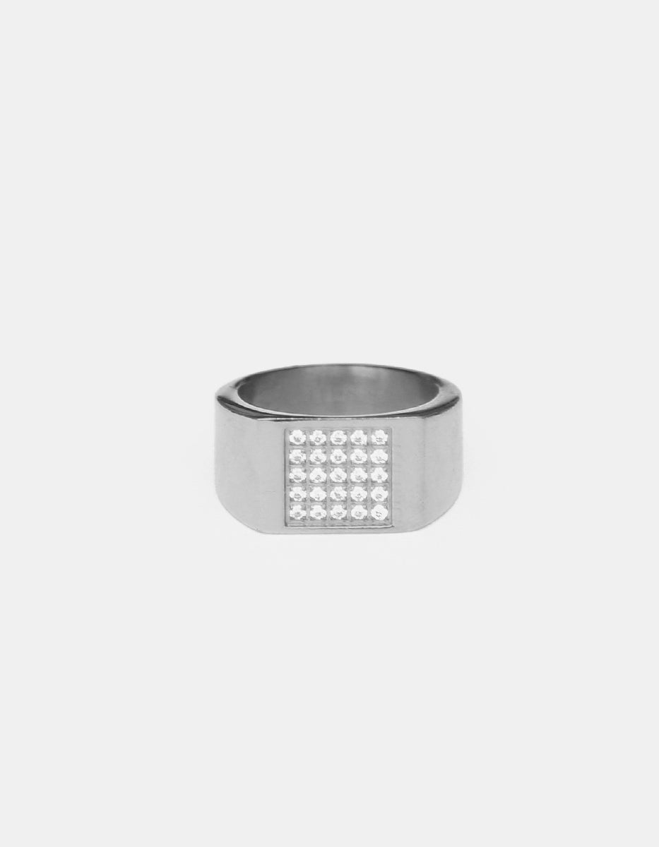 Anillo de acero inoxidable en baño de rodio con cuadro y espinolitas Talla 9 Nordic