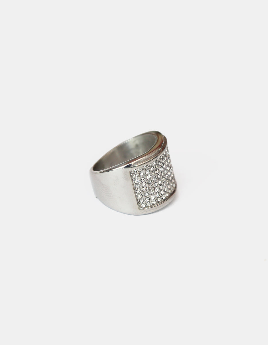 Anillo de acero inoxidable en baño de rodio con espinolitas cuadradas Talla 8 Nordic