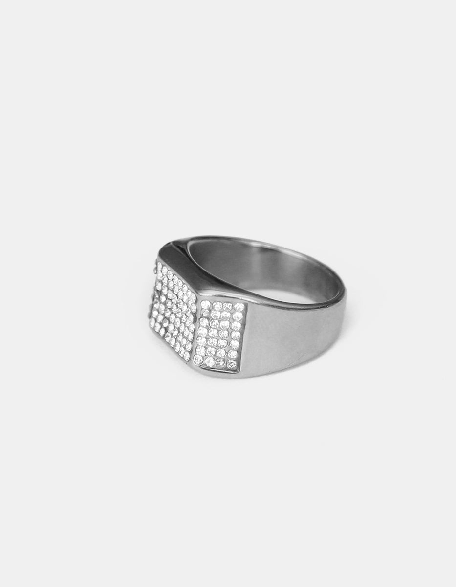Anillo de acero inoxidable en baño de rodio con espinolitas cuadradas y laterales Talla 9 Nordic