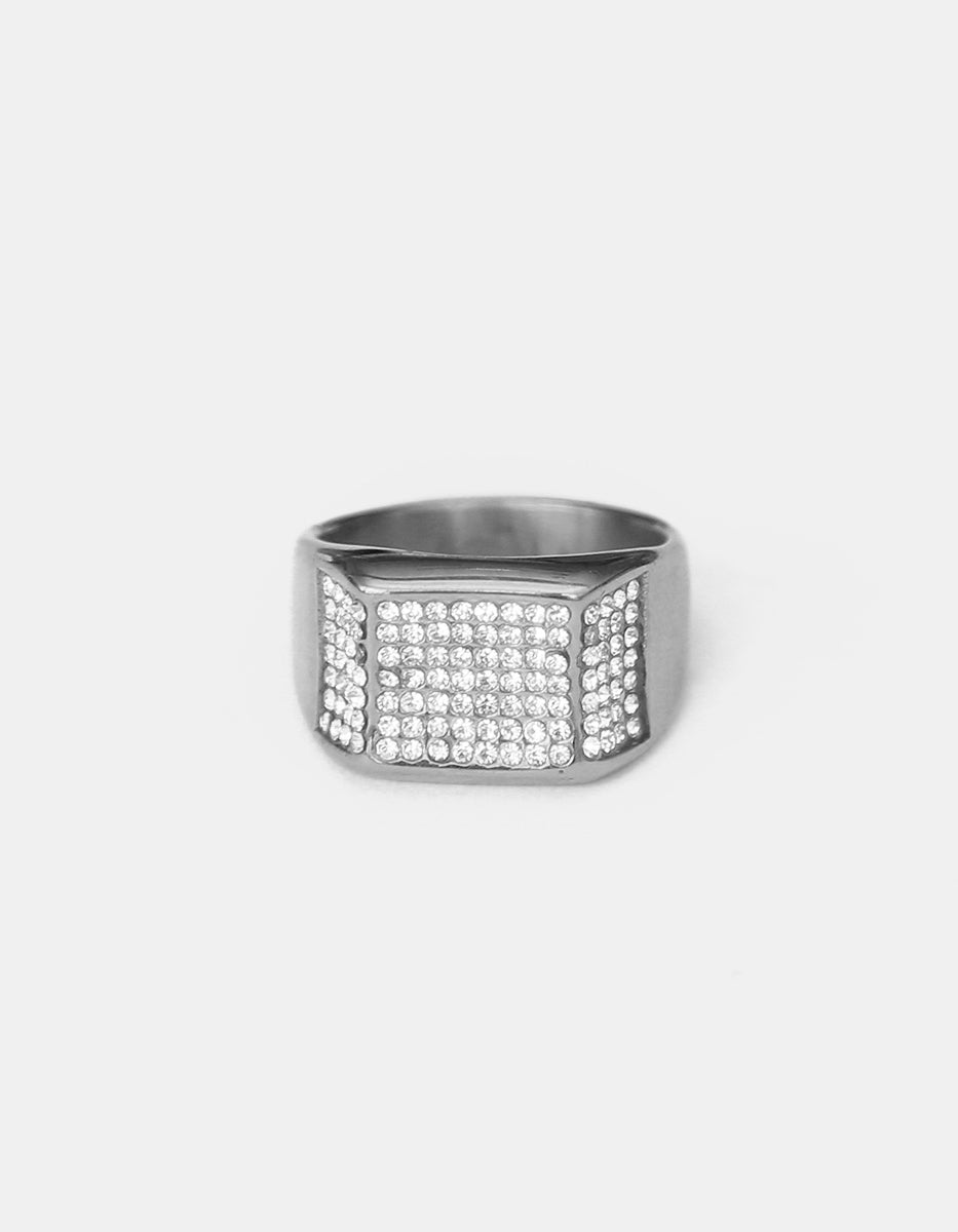 Anillo de acero inoxidable en baño de rodio con espinolitas cuadradas y laterales Talla 9 Nordic