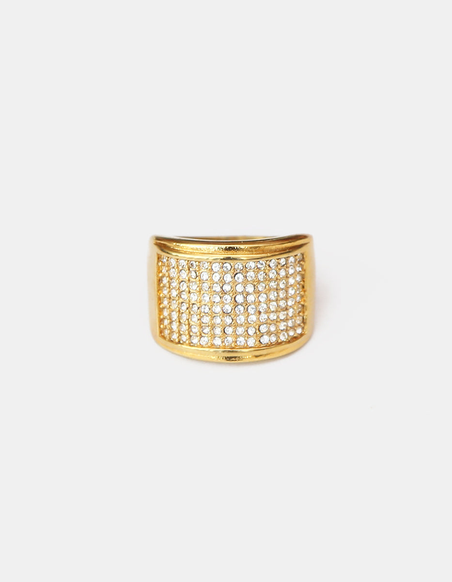 Anillo de acero en baño oro 22 kt con espinolitas en el frente Talla 11 Nordic