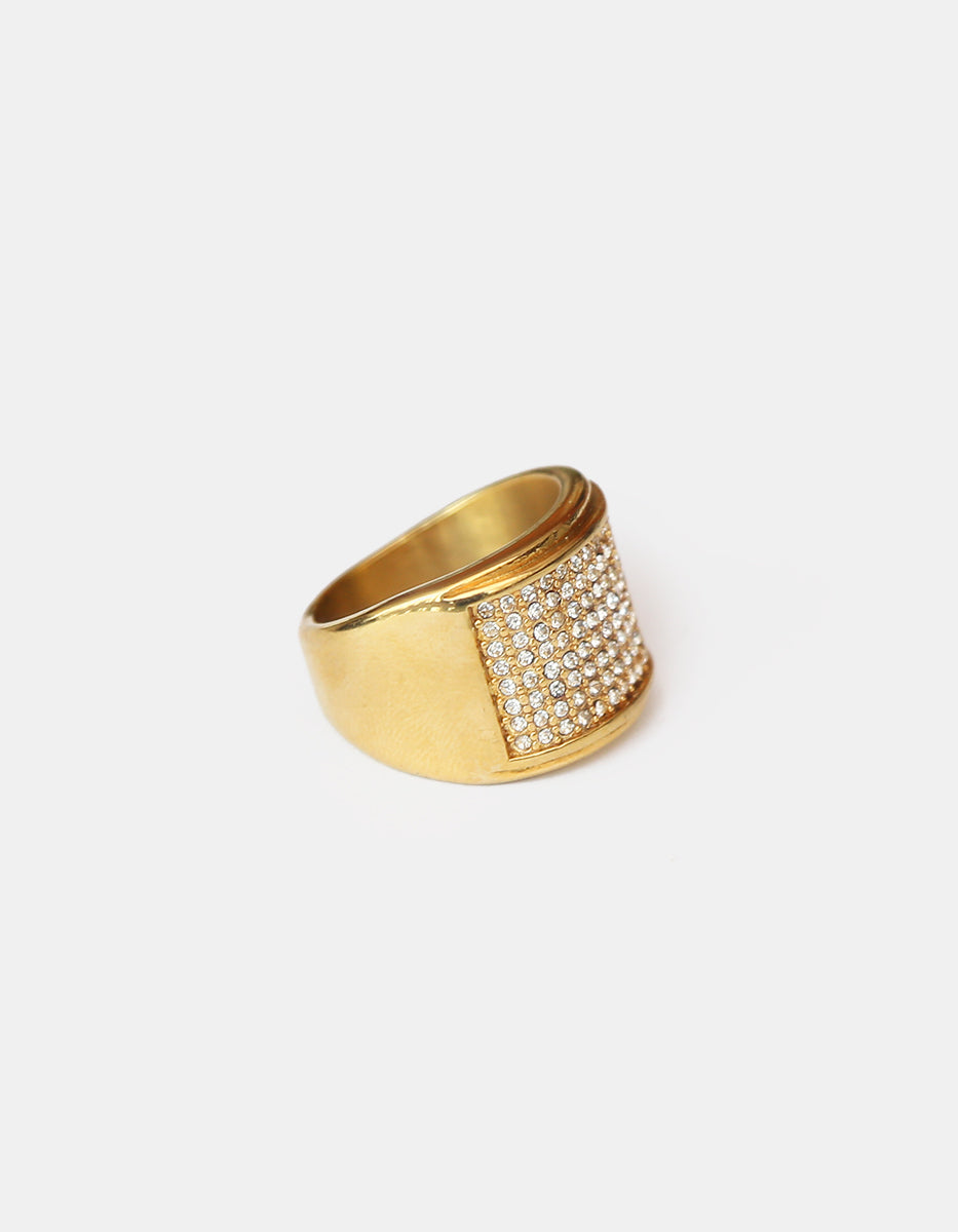 Anillo de acero en baño oro 22 kt con espinolitas en el frente Talla 11 Nordic