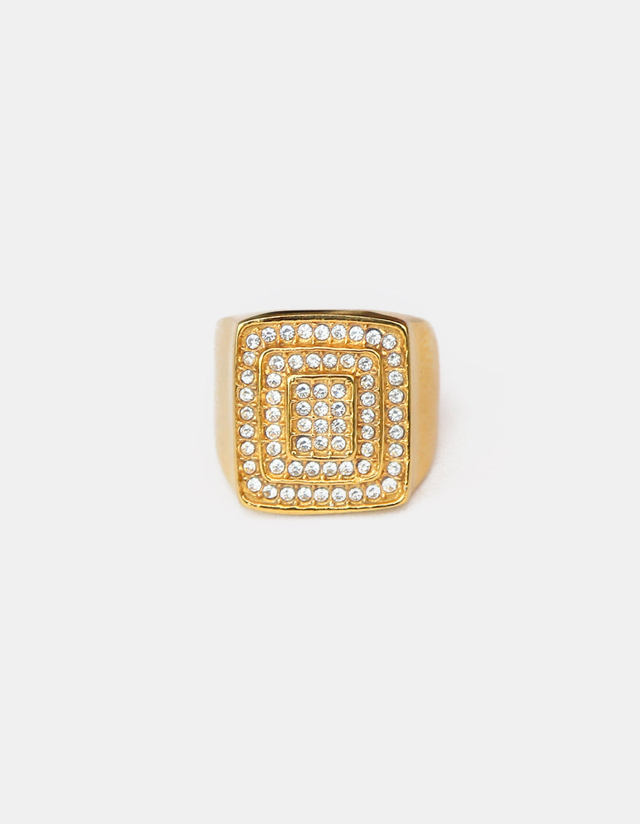 Anillo de acero en baño oro 22 kt con espinolitas cuadradas Talla 10 Nordic