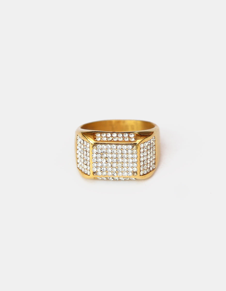 Anillo de acero en baño oro 22 kt con espinolitas rectangulares Talla 11 Nordic