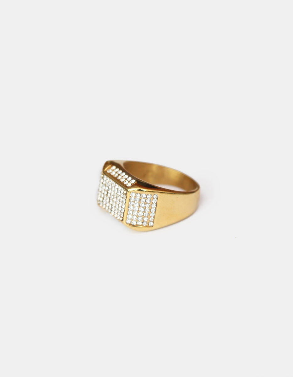Anillo de acero en baño oro 22 kt con espinolitas rectangulares Talla 11 Nordic