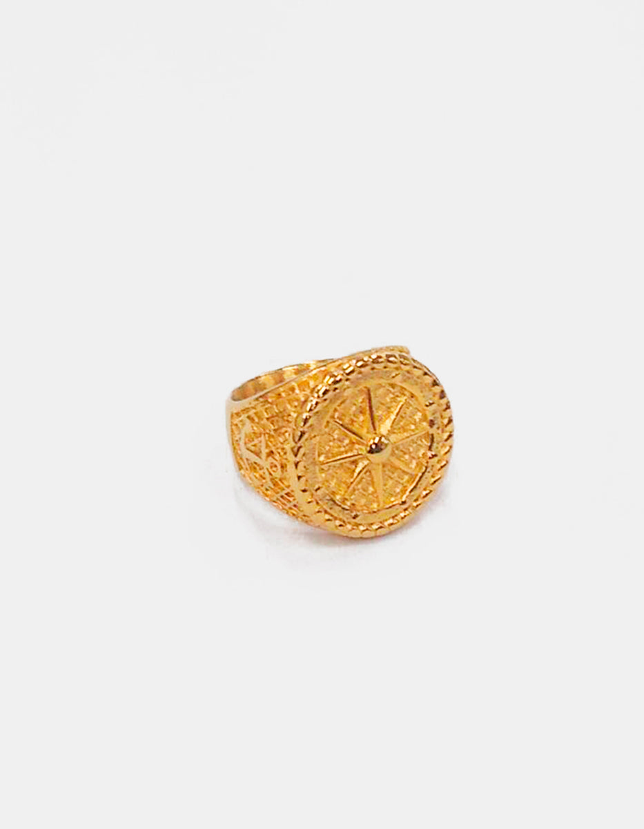Anillo de acero en baño oro 22 kt con estrella y anclas Talla 10 Nordic
