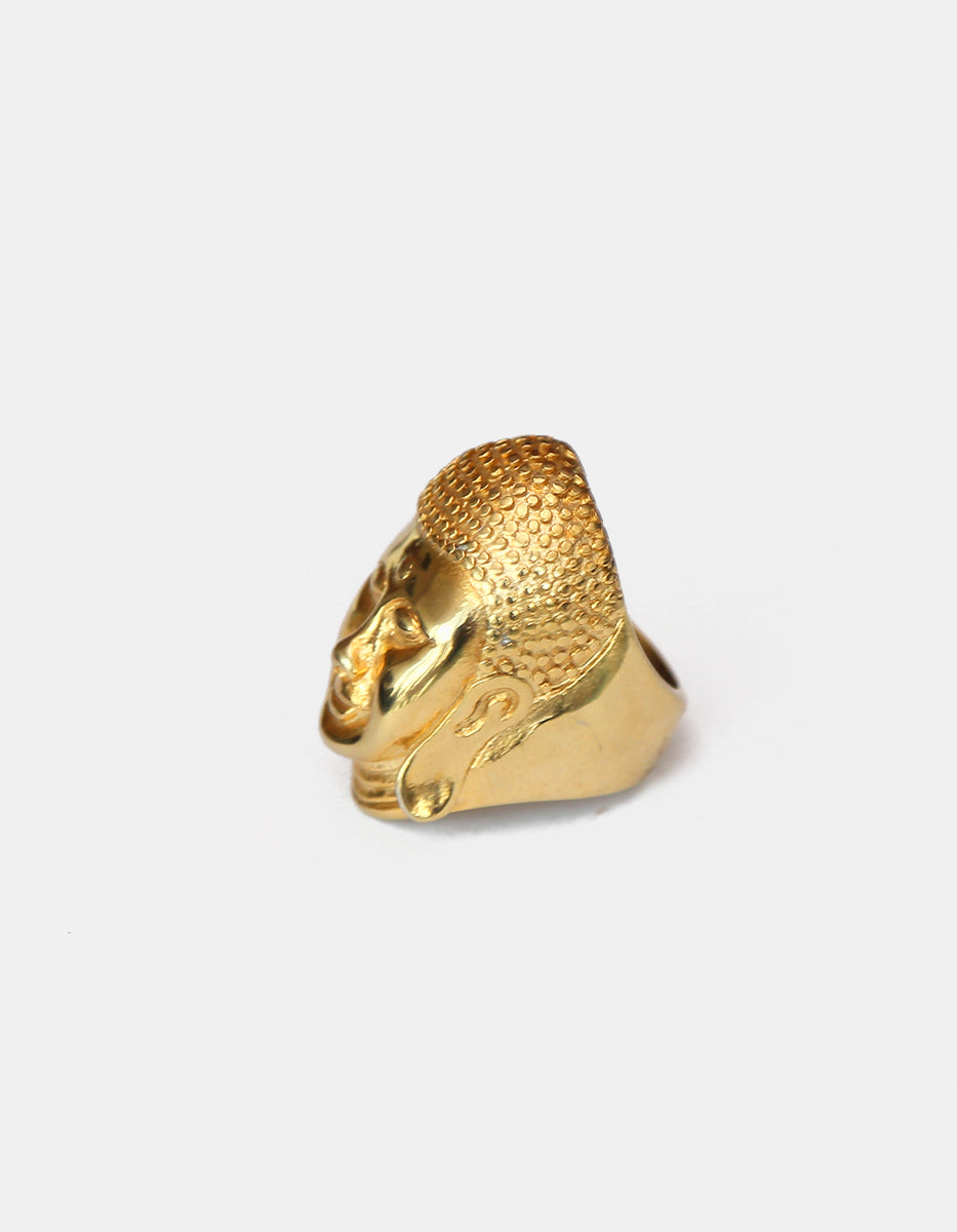 Anillo de acero en baño oro 22 kt con cara de Buda Talla 7.5 Nordic
