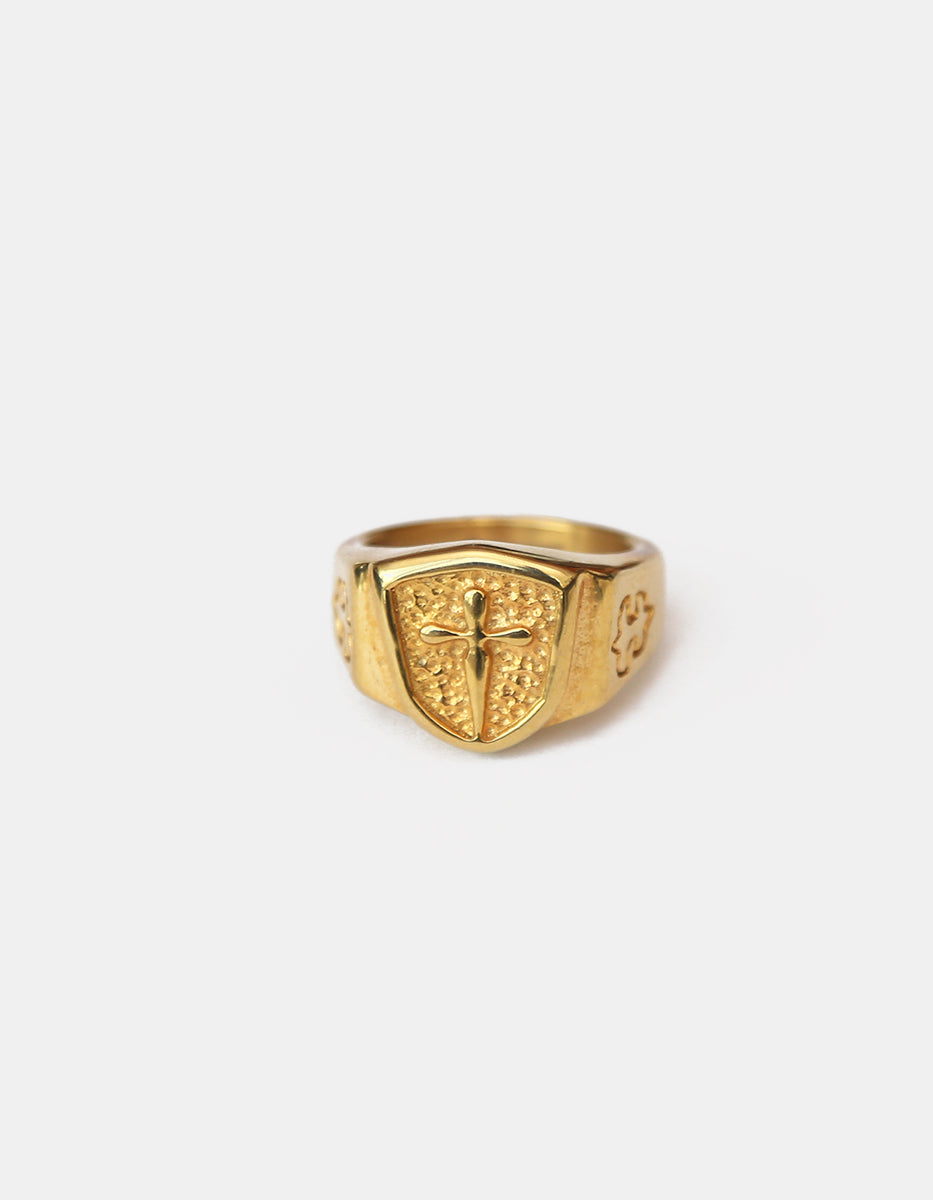 Anillo de acero en baño oro 22 kt con grabado de espada Talla 10.5 Nordic