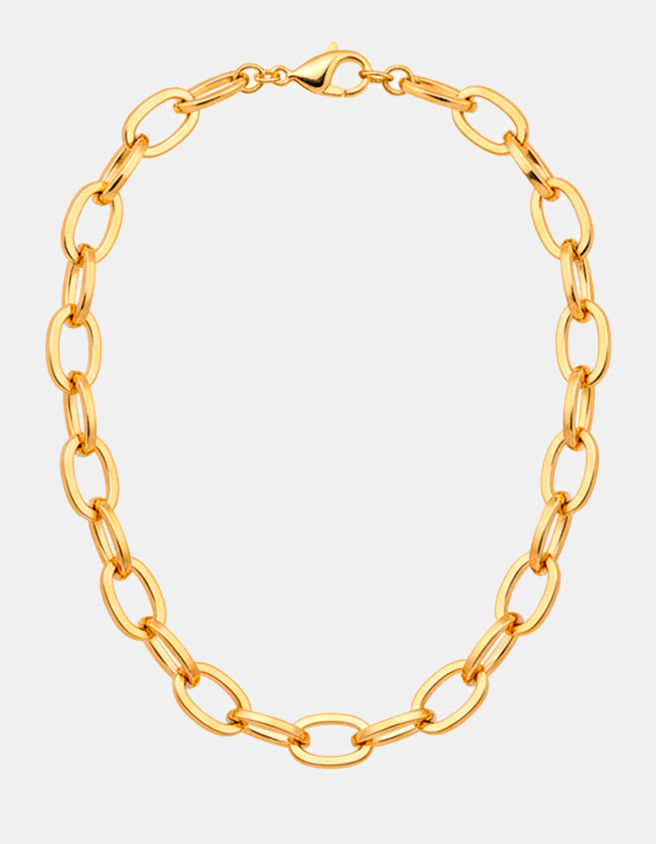 Collar de bronce en baño de oro 22k con eslabones ovalados y circulares