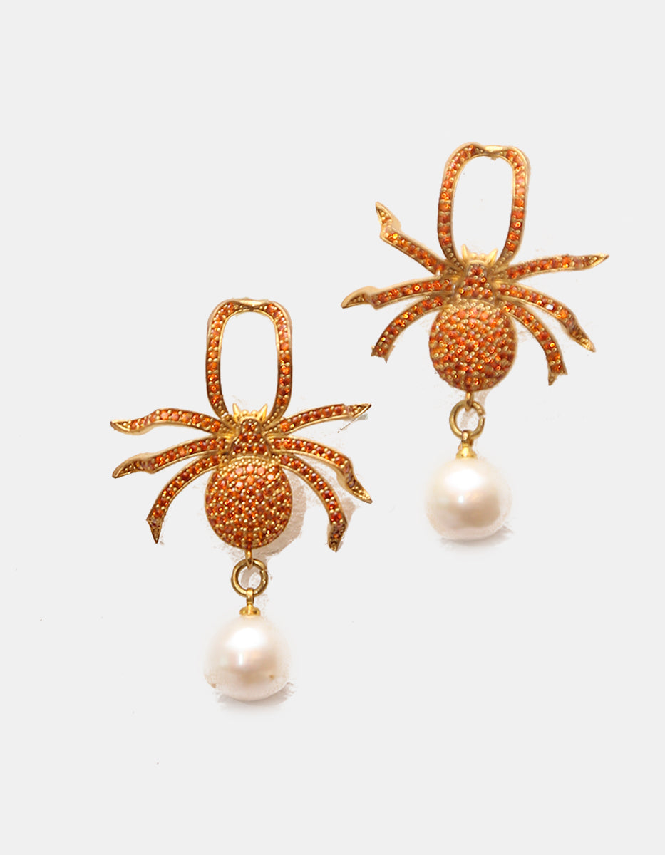 ⚡Ei Aretes en Bronce con Baño de Oro 22 kt, Espinolita Carnelia y Perla Barroca Flashy Moments