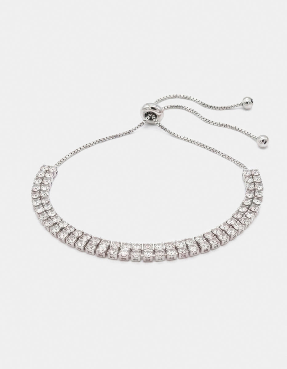Pulsera de metal noble en baño de platino con doble fila de topacios brillantes Festive Style