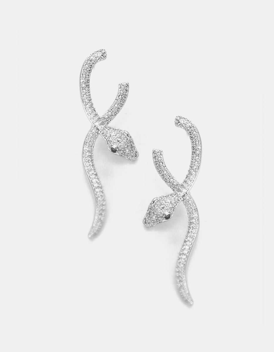 Aretes con baño de platino en forma de serpiente y topacios blancos Festive Style