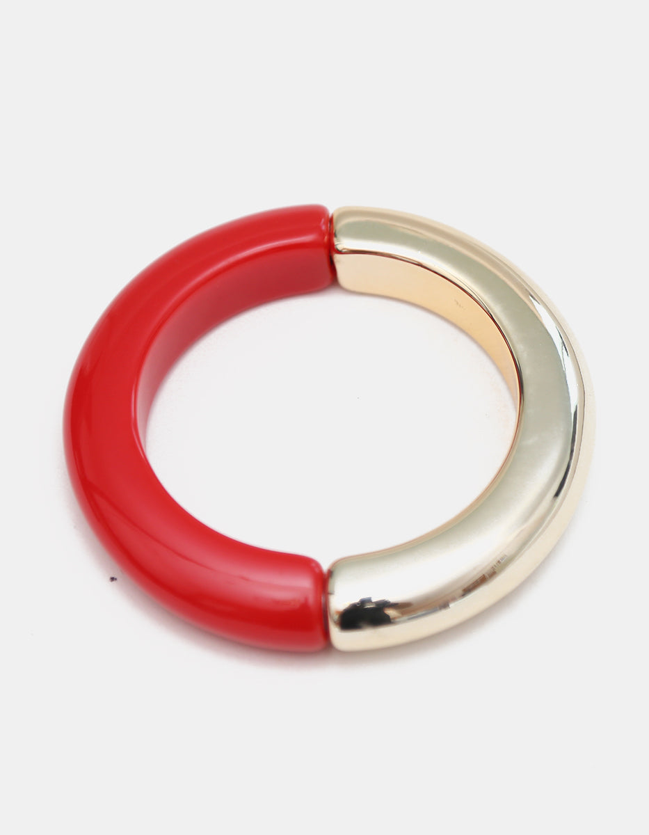 Brazalete rígido bicolor de resina roja y baño de platino con acabado pulido Ultramar