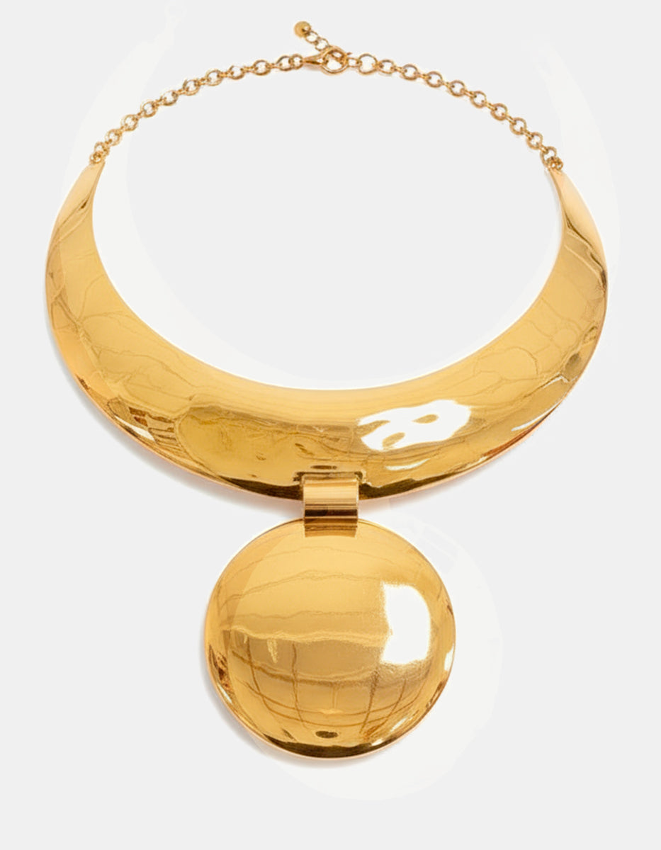 Gargantilla Bronce baño oro 22kt media luna y Circulo liso Golden Chic
