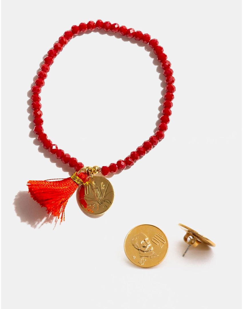 Pulsera y aretes con monedas auténticas