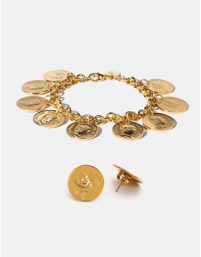 Pulsera y aretes con monedas