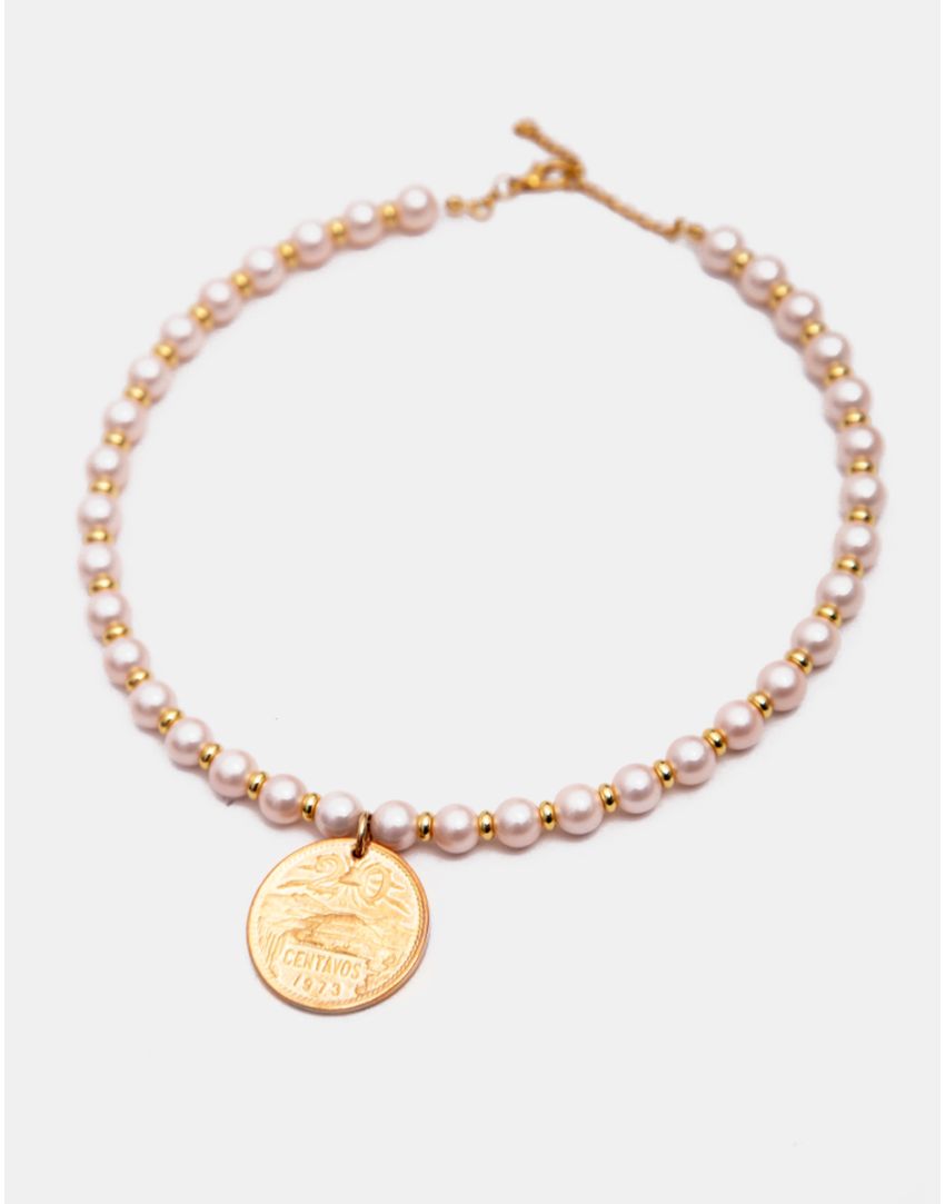 Set de Gargantilla de perlas mabe con moneda y aretes