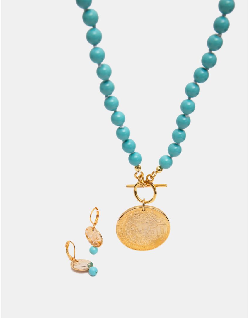 Collar y aretes con moneda