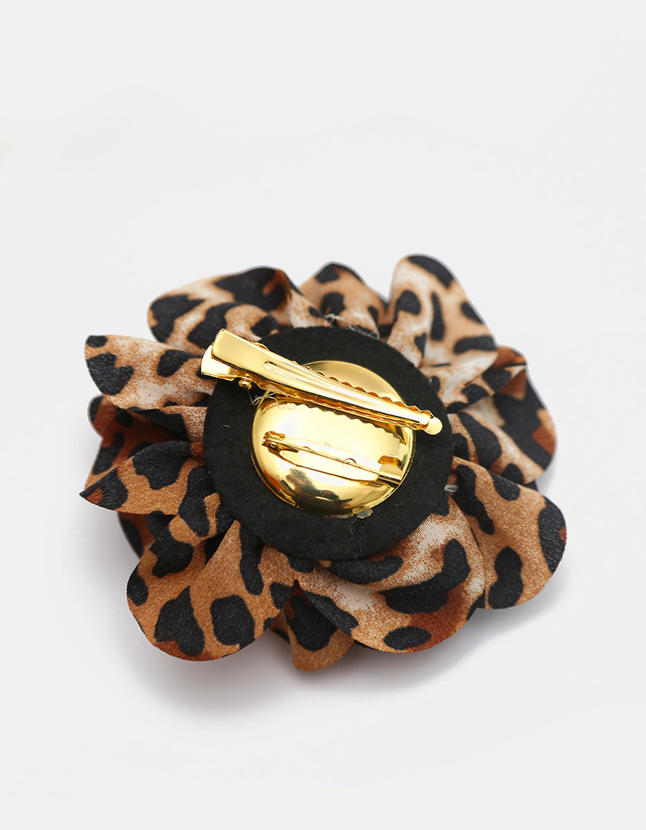 Prendedor de seda en forma de Rosa tono Animal Print Grande