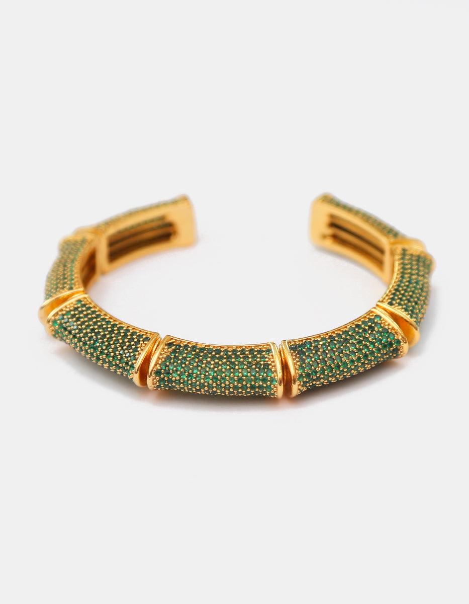 Brazalete de bronce en baño de oro con espinolitas verde esmeralda en corte brillante