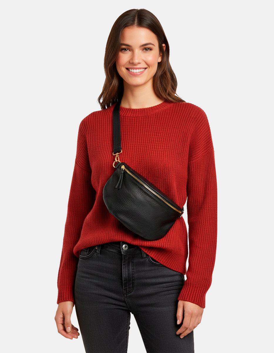 Chest Bag de Piel Color Ágata Negro Glam Bags