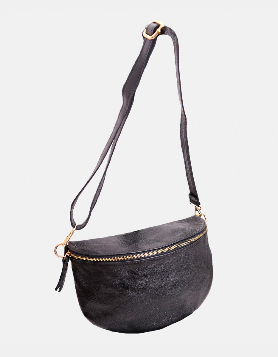 Chest Bag de Piel Color Ágata Negro Glam Bags