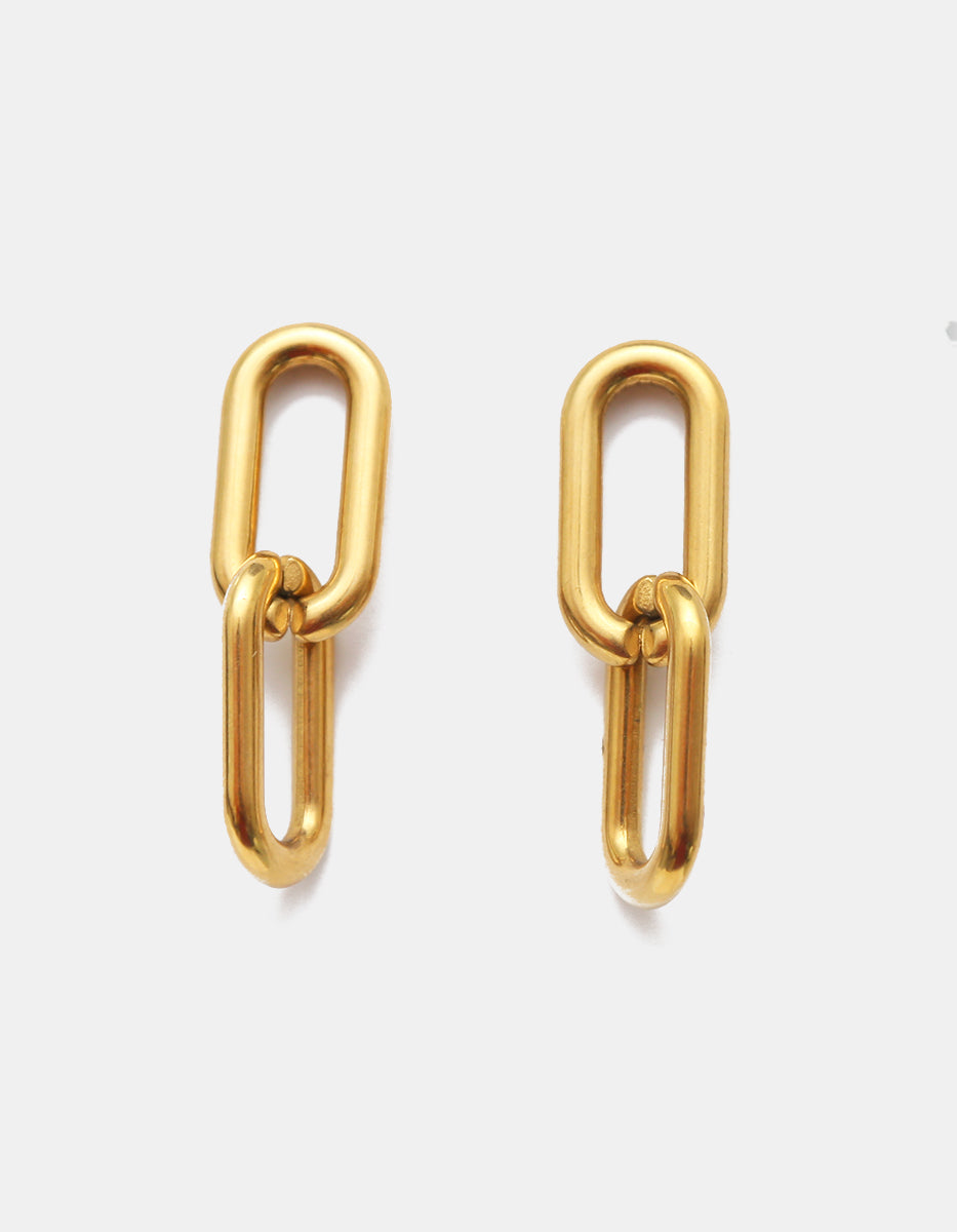 Aretes colgantes en Gold-filled de 22kt de doble eslabón alargado tipo cadena Golden Chic