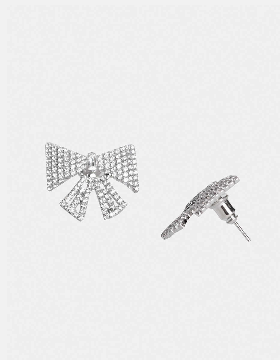 Aretes en forma de moño con topacios blancos Festive Style