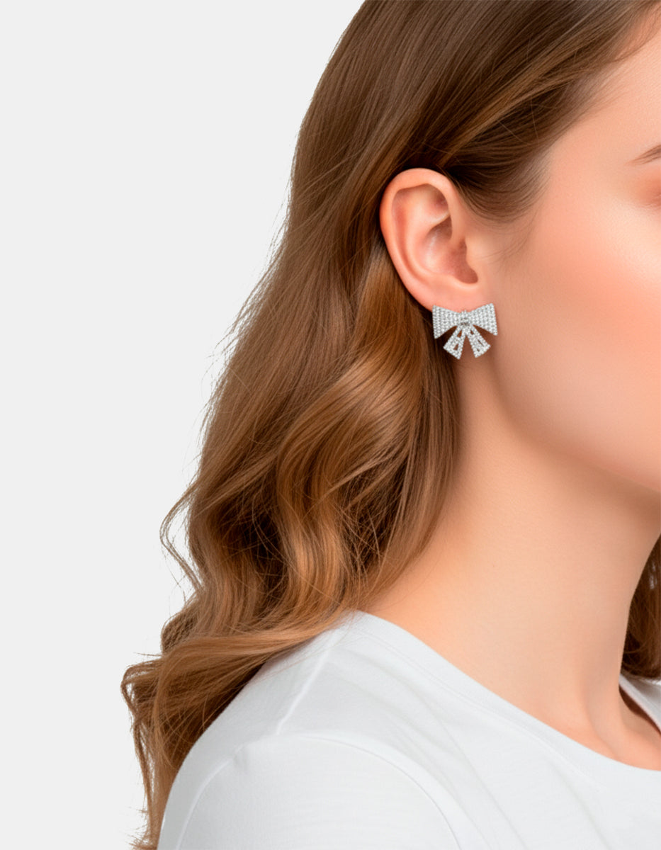 Aretes en forma de moño con topacios blancos Festive Style