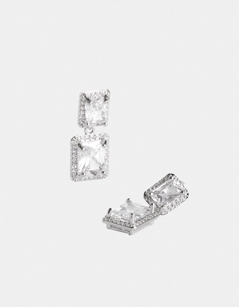 Aretes dobles rectangular y topacios blancos Festive Style