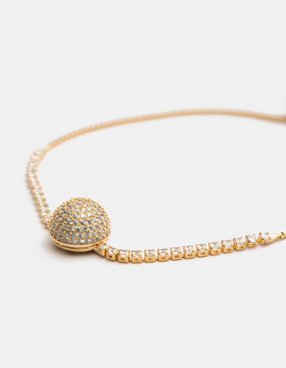 Pulsera ajustable en baño de oro de 22kt con esfera en movimiento y topacios blancos Festive Style