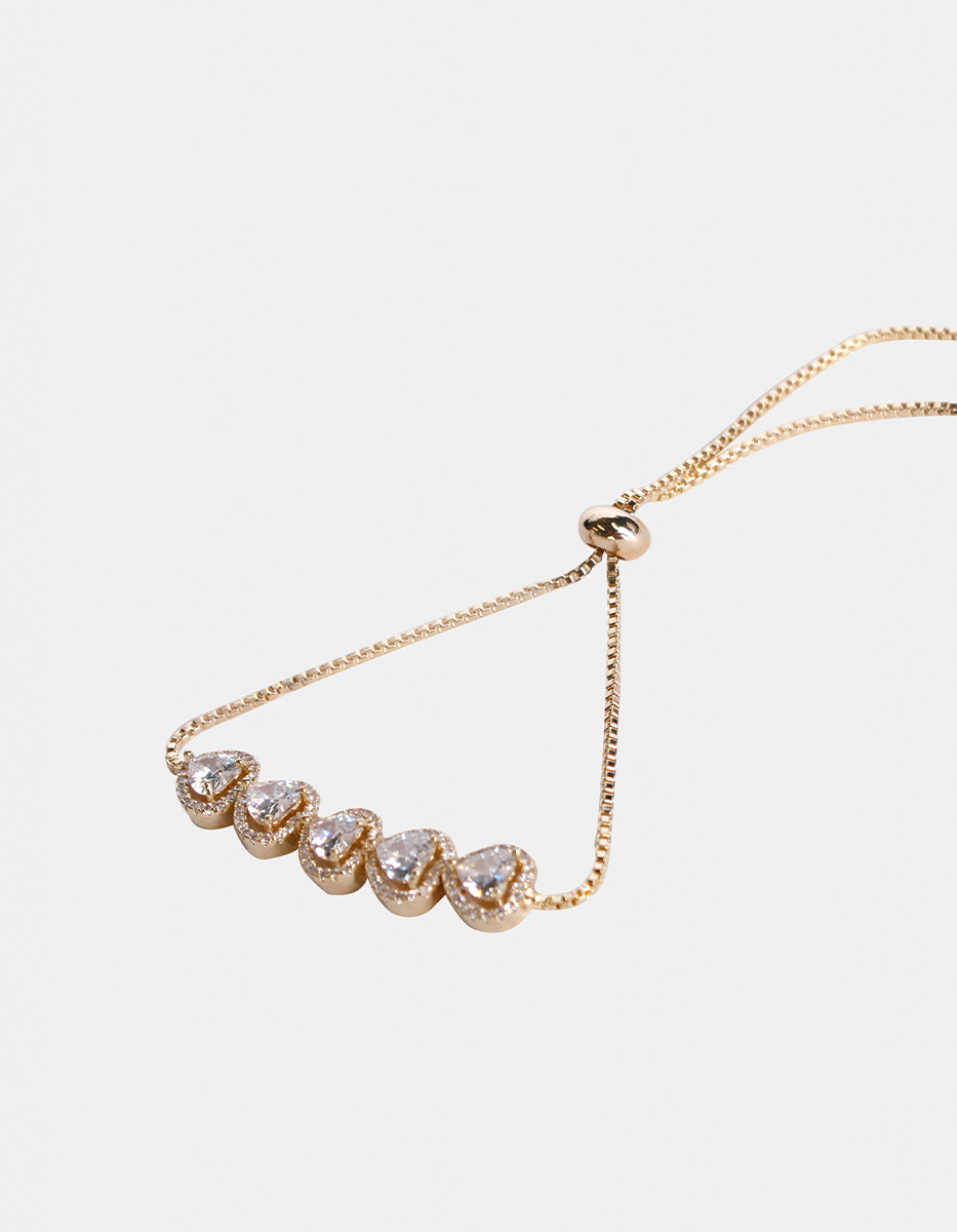 Pulsera ajustable con 5 corazones y topacios blancos Festive Style