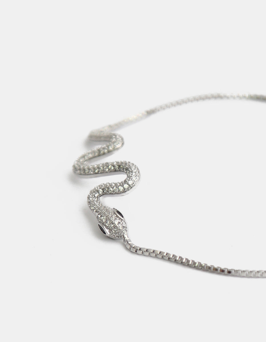 Pulsera con serpiente y topacios blancos en baño Platino Festive Style