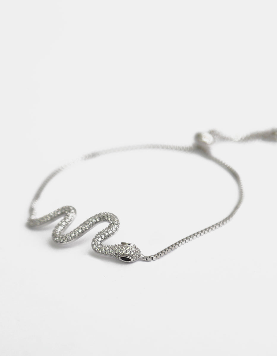 Pulsera con serpiente y topacios blancos en baño Platino Festive Style