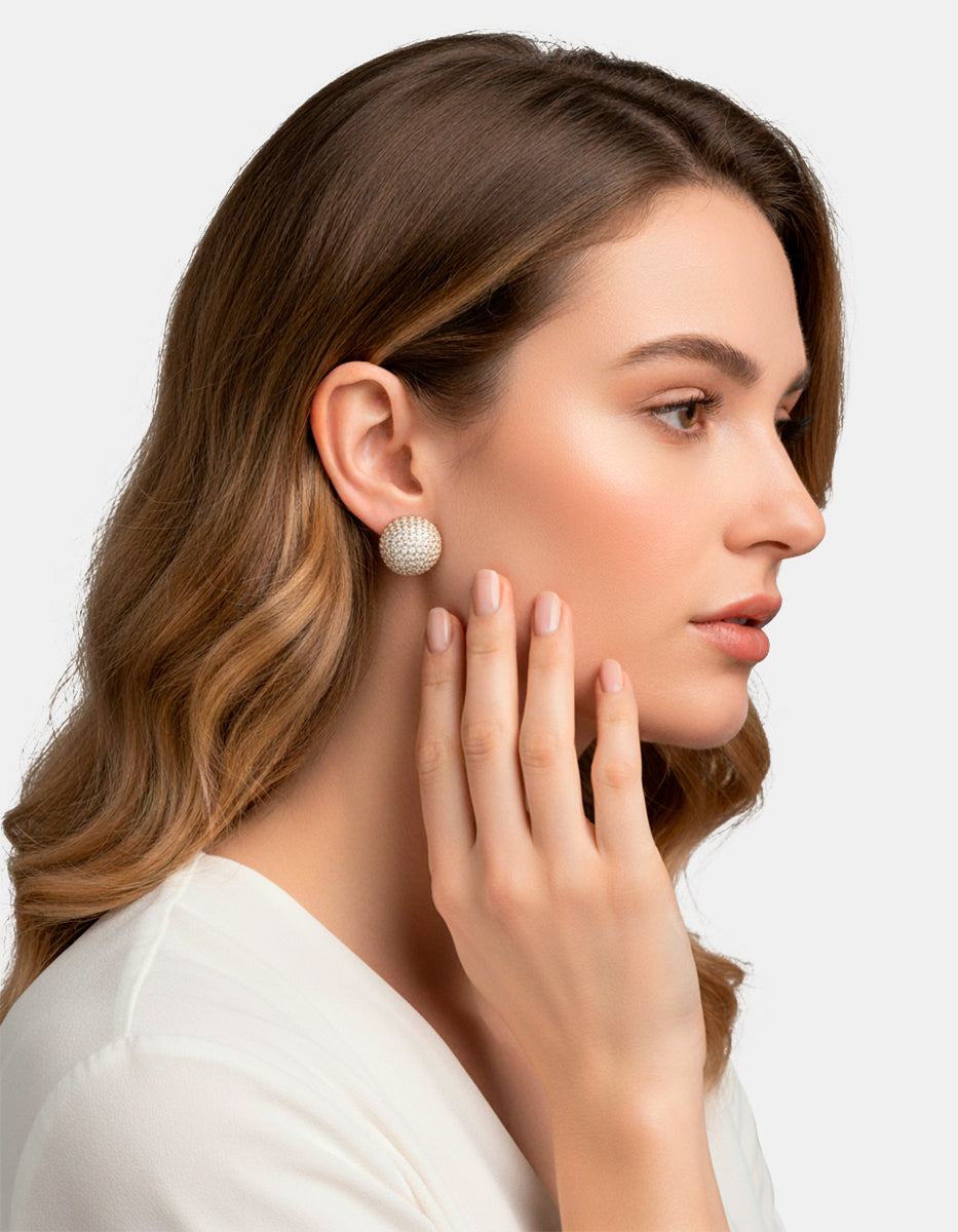 Aretes clip en forma ovalada con topacios blancos Festive Style