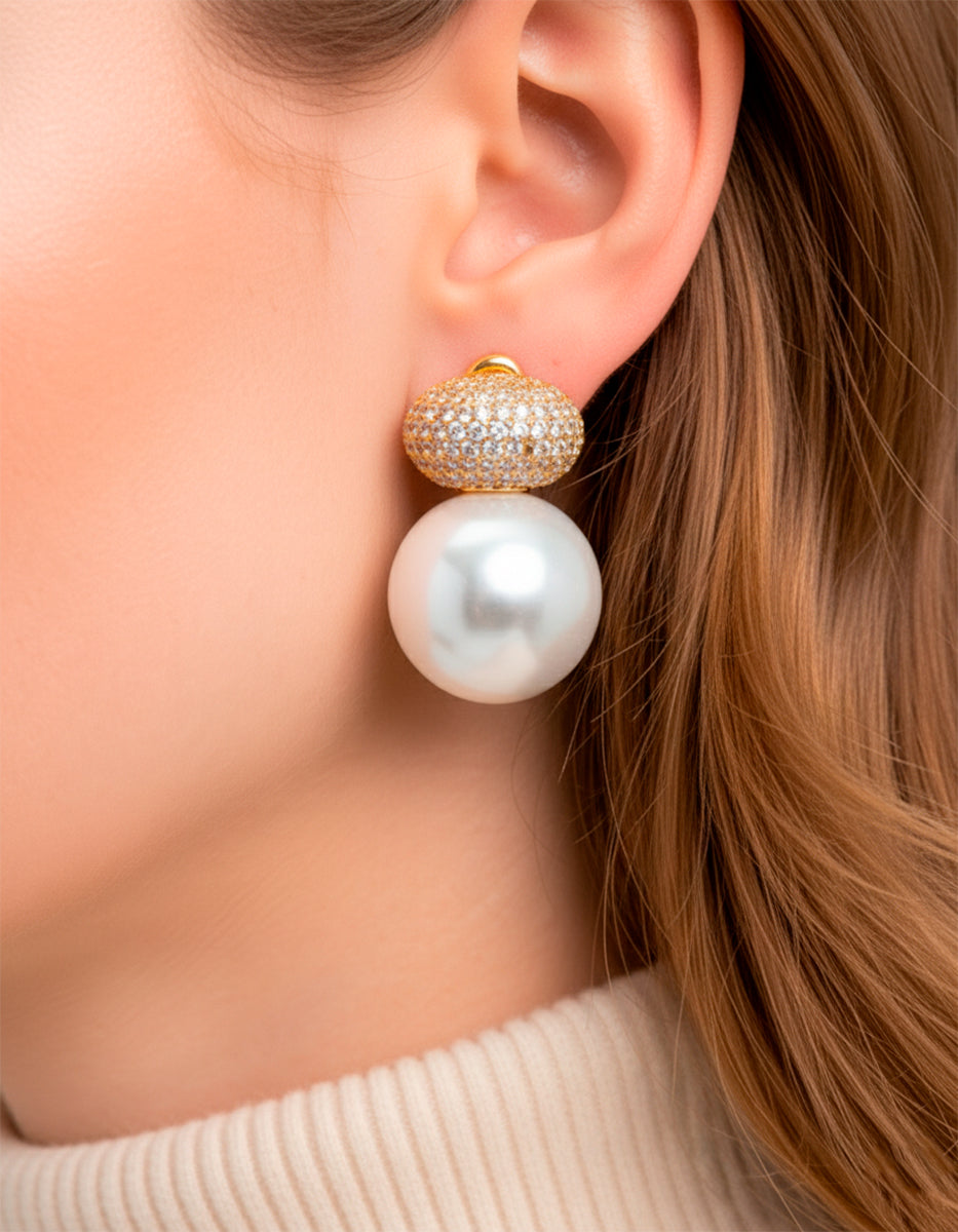 Aretes perla Mabe y topacios blancos Festive Style