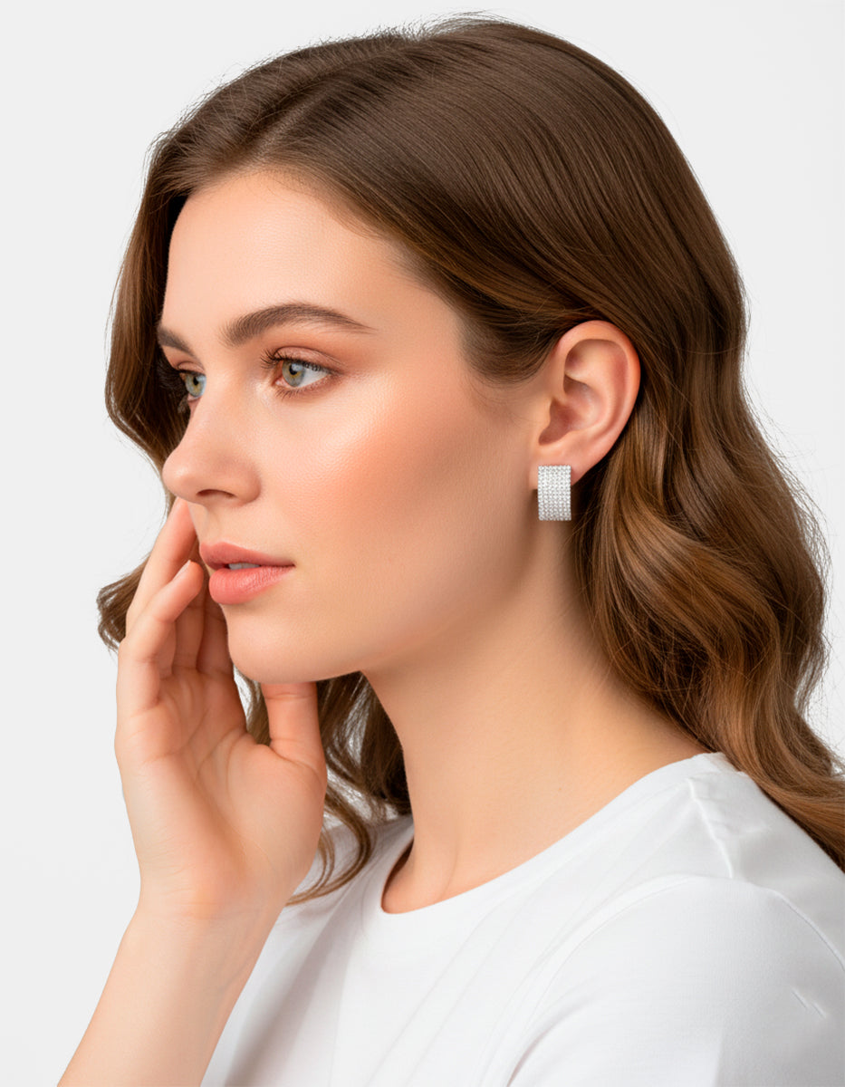 Aretes en forma rectangular de cascada y topacios blancos Festive Style
