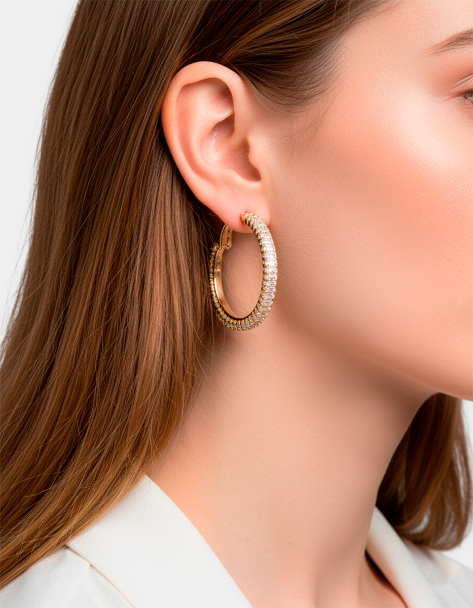 Arracadas mini con topacios blancos rectangulares Festive Style