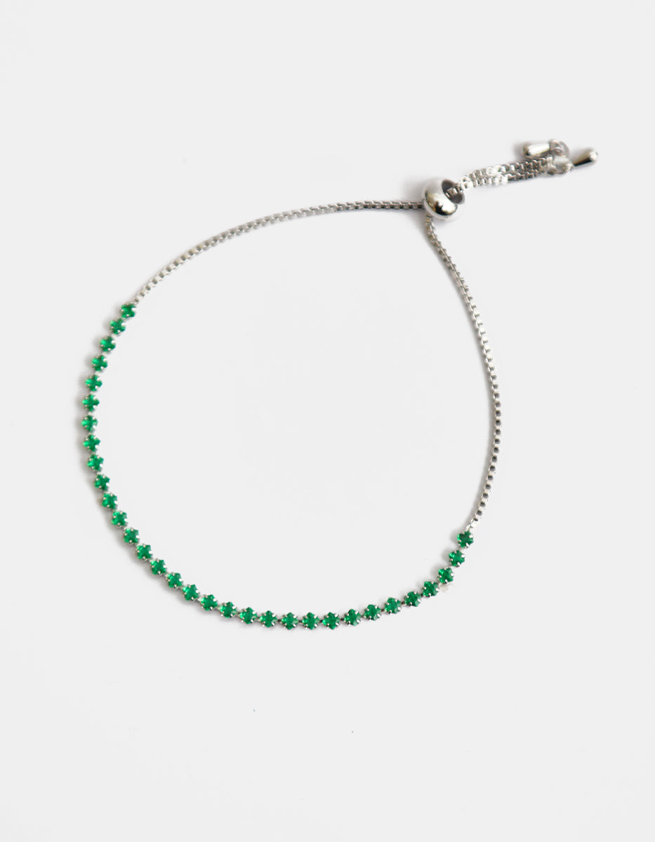 Pulsera ajustable en baño de platino con esmeraldas de Bombay en forma cuadrada Festive Style