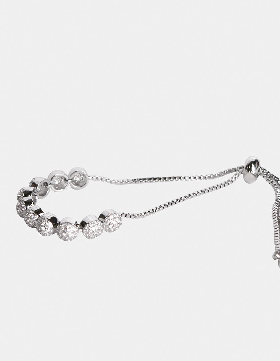 Pulsera ajustable con media esfera con topacios blancos en forma circular Festive Style
