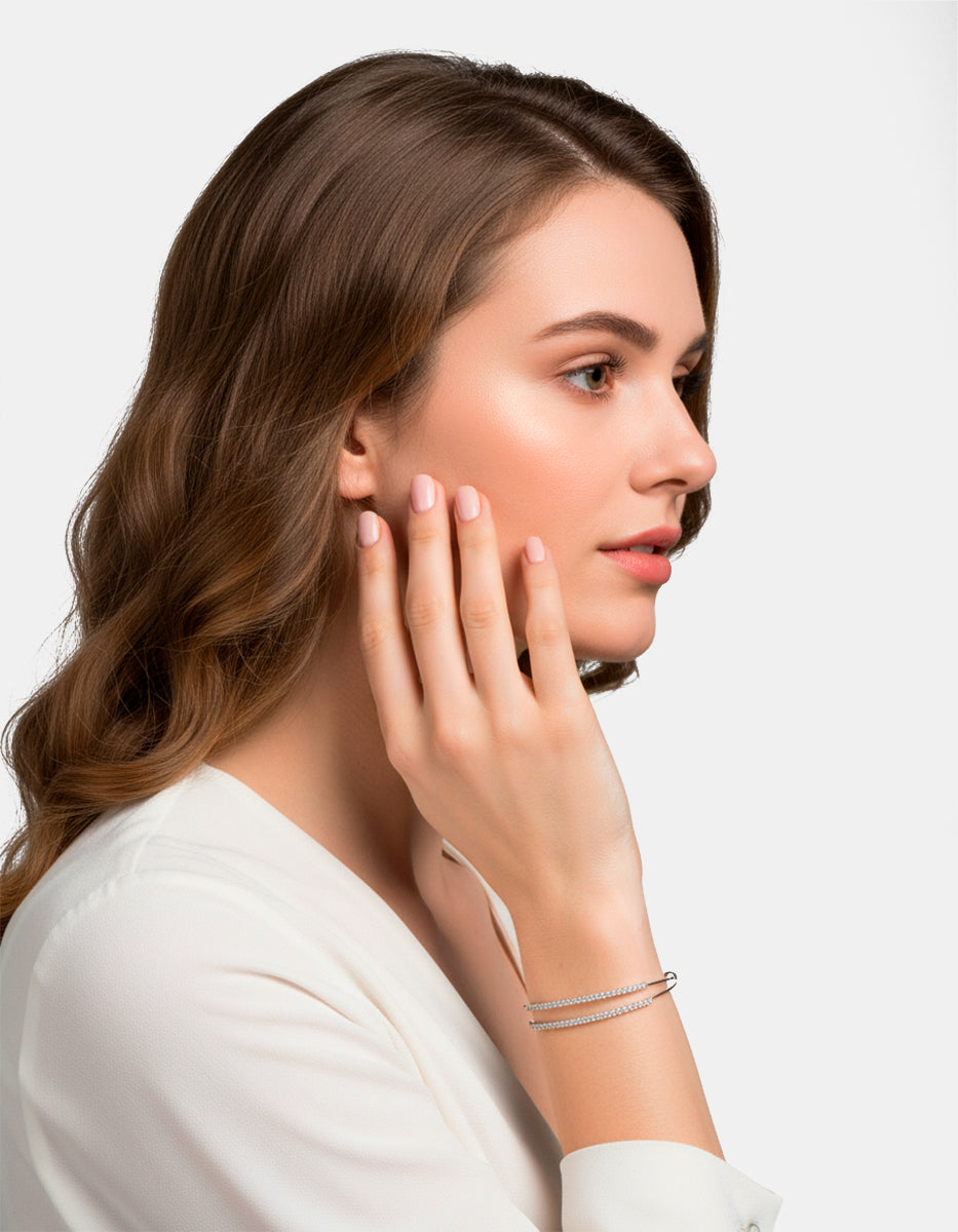 Brazalete con doble hilo y topacios blancos mini forma redonda Festive Style