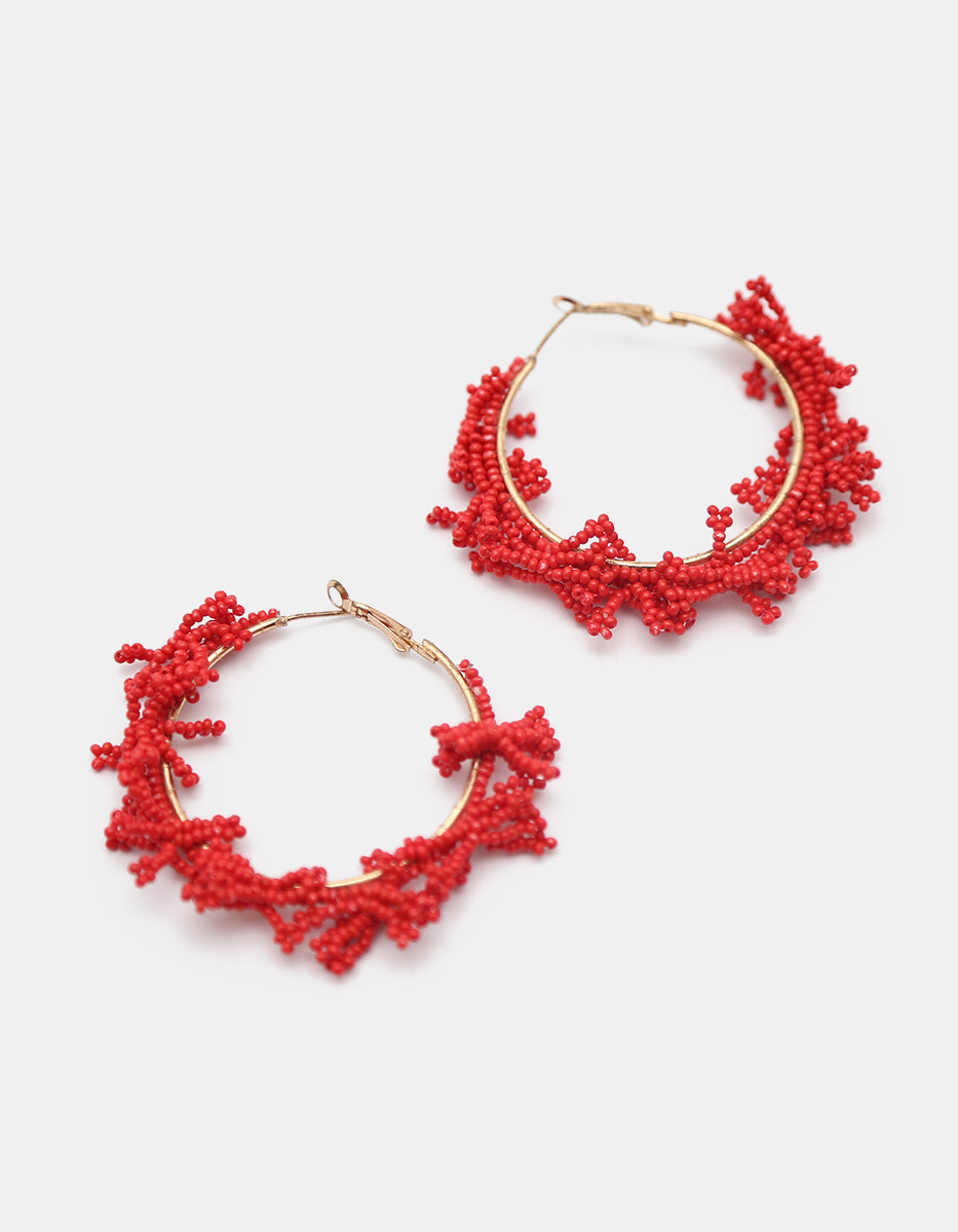 Arracadas oro laminado 18 kt con cuentas rojas Ultramar