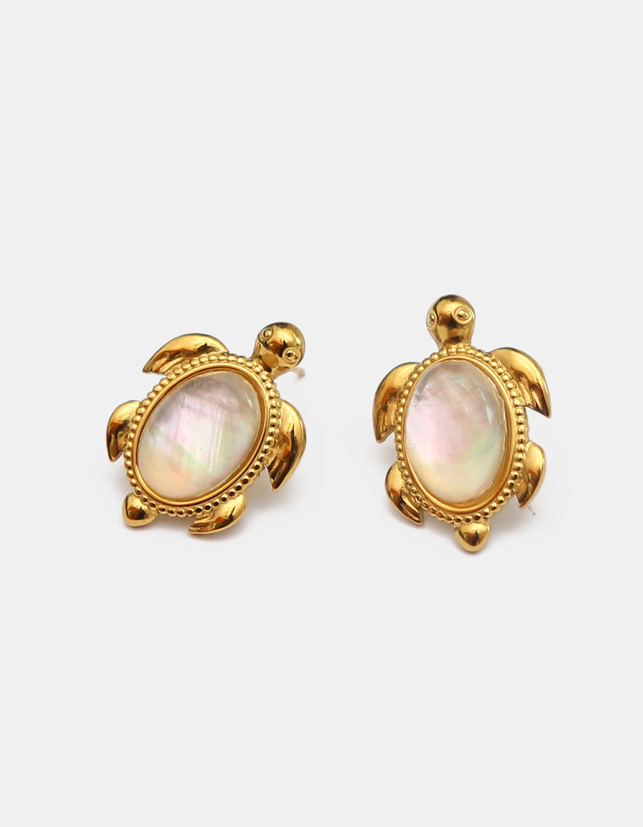 Aretes de tortuga marina en Gold-filled con caparazón de ópalo Ultramar